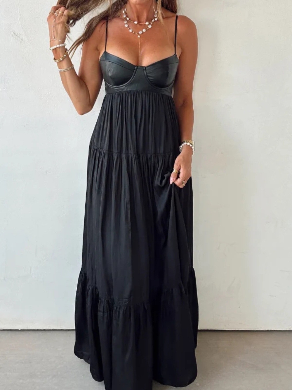 Black Boutique Maxi Dress with Spaghetti Straps NWOT